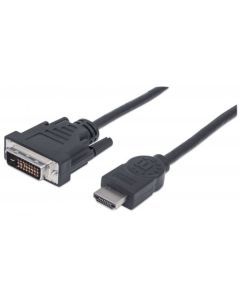 Manhattan HDMI to DVI-D 24+1 Cable, 2m, Male to Male, Black, Dual Link, Compatible with DVD-D