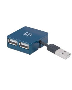 Manhattan USB-A 4-Port Micro Hub, 4x USB-A Ports, Blue, 480 Mbps (USB 2.0), Bus Power, Hi-Speed USB