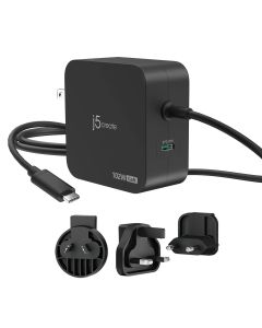 J5Create JUP25102V-N 102W GaN PD USB-C 2-Port Charger with Changeable AC Plugs