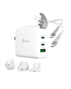 J5Create 65W GaN USB-C 3-Port Traveler Charger with changeable AC plugs and USB-C cable