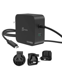 J5Create 102W GaN PD USB-C 2-Port Charger with Changeable AC Plugs