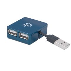 Manhattan USB-A 4-Port Micro Hub, 4x USB-A Ports, Blue, 480 Mbps (USB 2.0), Bus Power, Hi-Speed USB